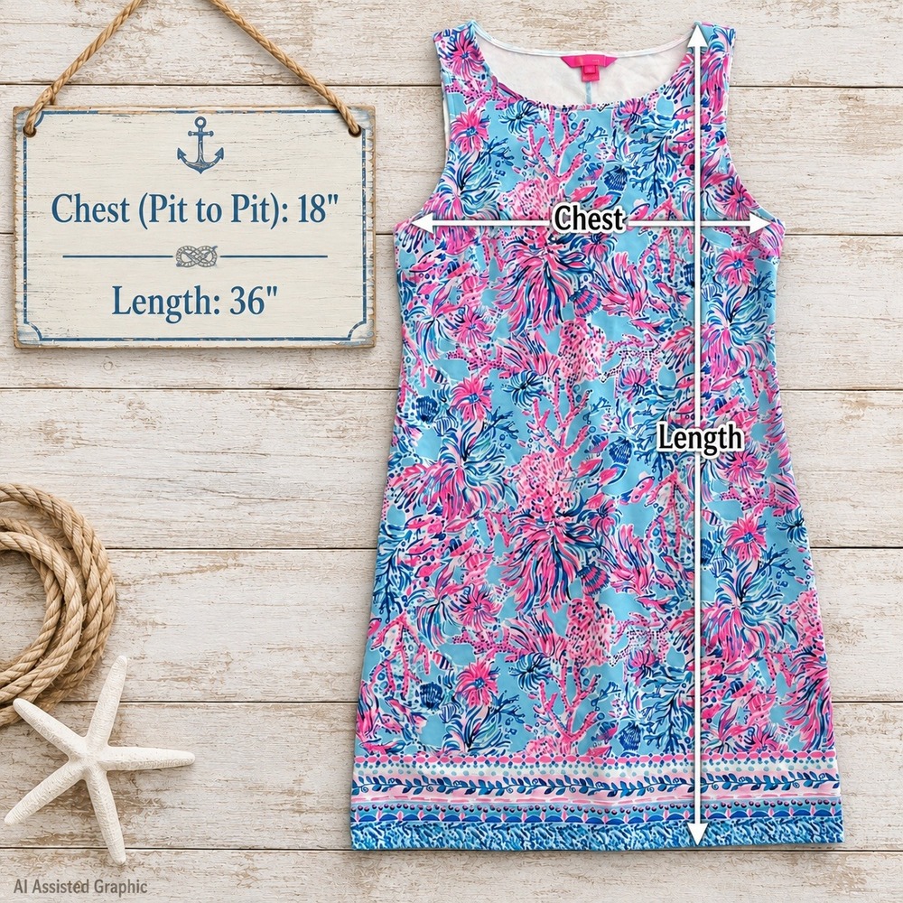 Lilly Pulitzer Larsen Stretch Terry Shift Dress Large Celestial Blue Seek Sea - Picture 11 of 11